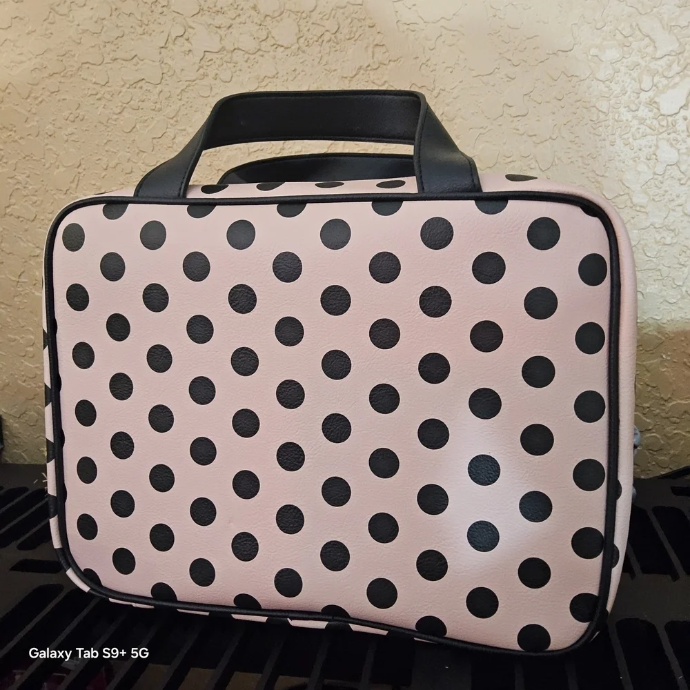 Betsey Johnson Pink and Black Polka Dot Cosmetic Bag
